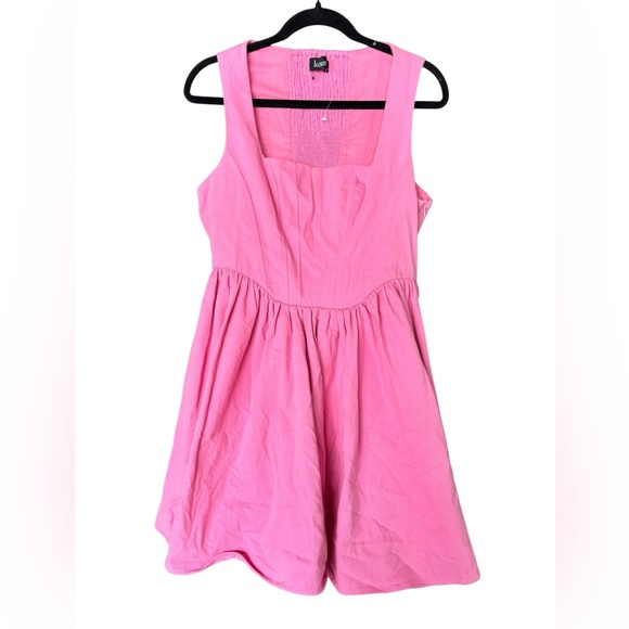 Kourt Denim Corset Mini Dress Bubblegum Pink Flowy Skirt Sleeveless Size Large - Picture 2 of 8